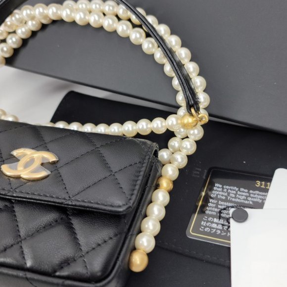 Chanel Mini Clutch Bag Flap Card Holder with pearls chain NEW - Picture 3 of 14
